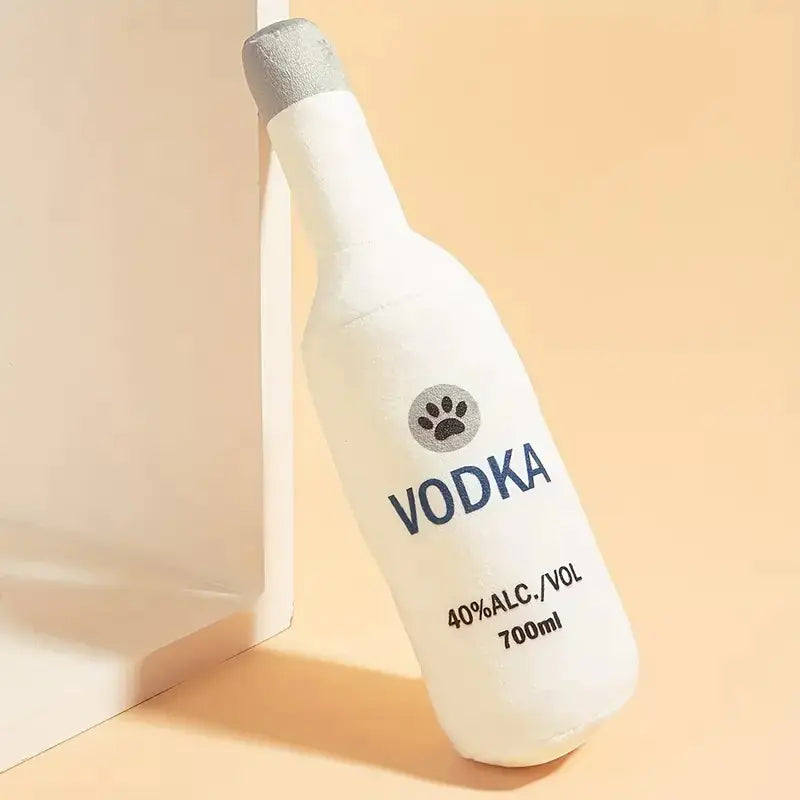 Plush Stuffed Vodka Whiskey Bottle Dog Toy